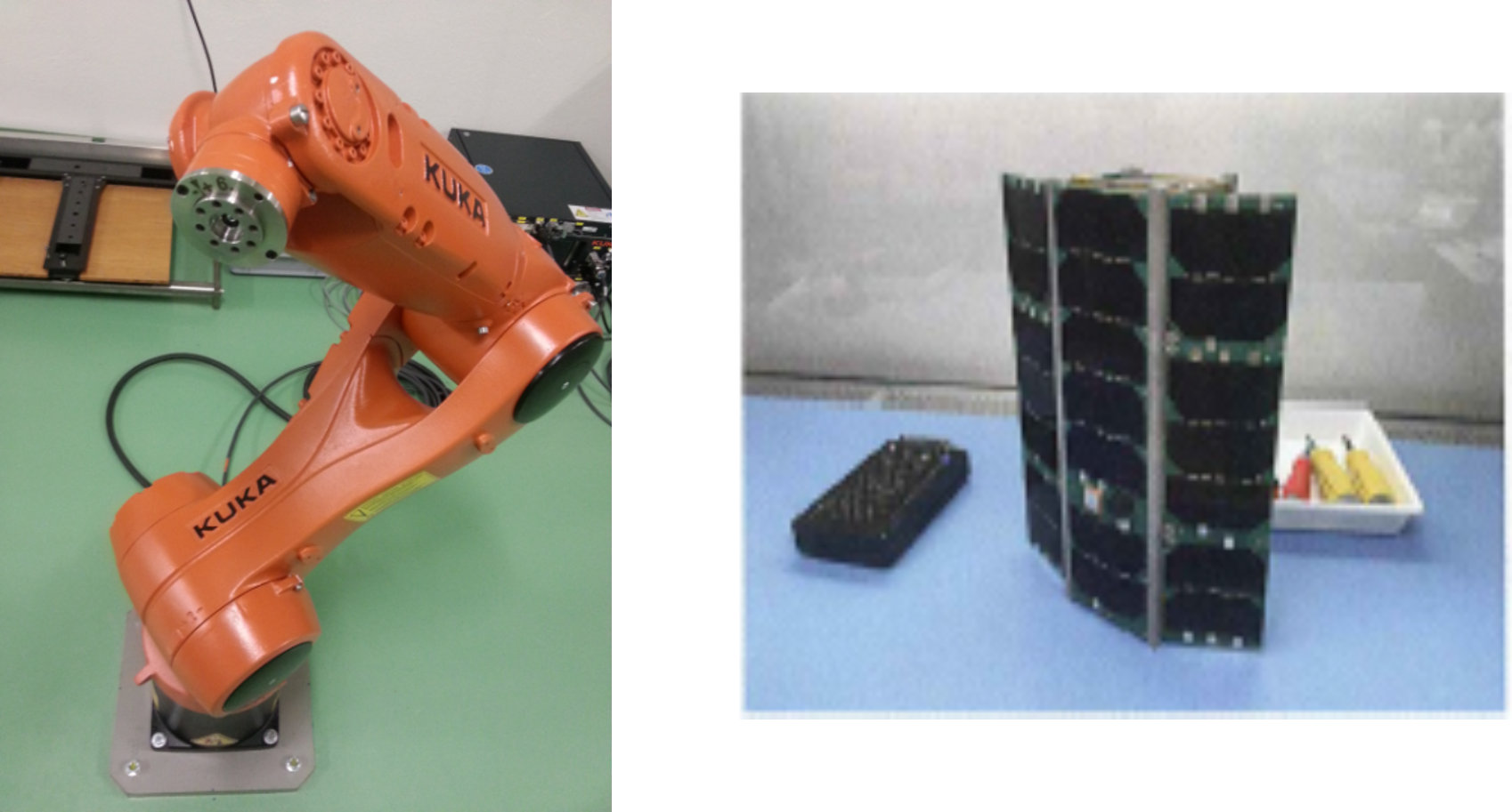 Enlarged view: Kuka industrial robot and Astrocast cube satellite